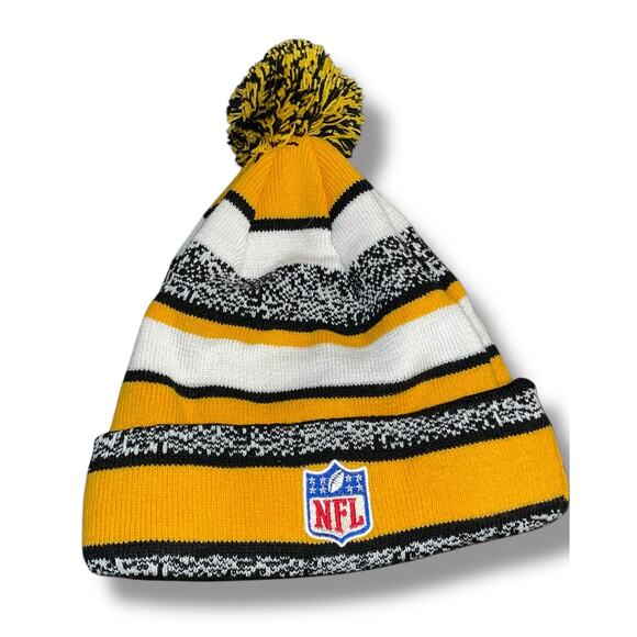 Pittsburgh Steelers Beanie Pom Hat Knit Pom NFL New Era Football OS Black Yellow - Picture 2 of 11